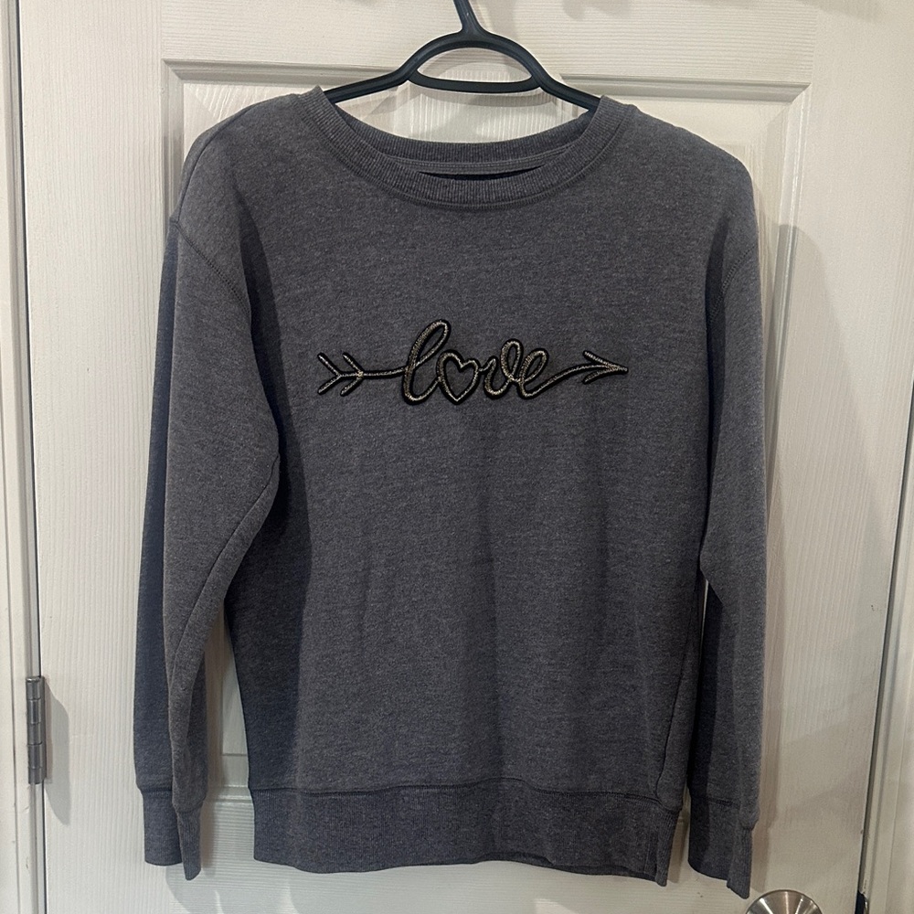 Maurices Charcoal Love Embroidered Sweater